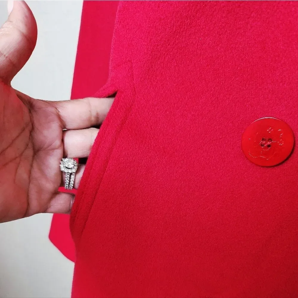 L.L. Bean Wool Cashmere Double Breasted Peacoat Coat Womens Red Size 14